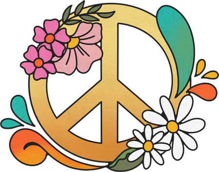 70s Lined Floral Peace Sign